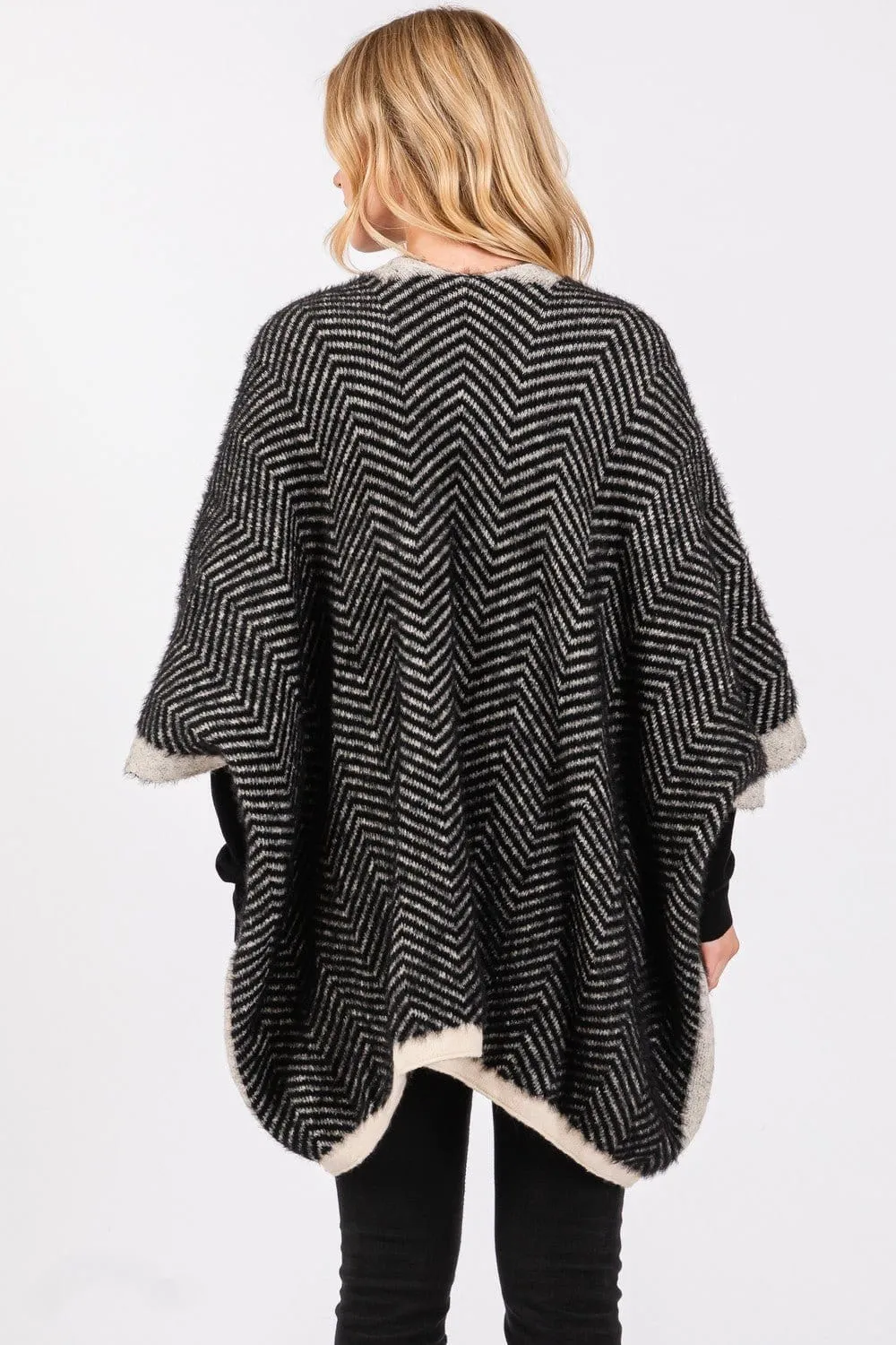 MS0397 Fuzzy Herringbone Knit Kimono With Pockets