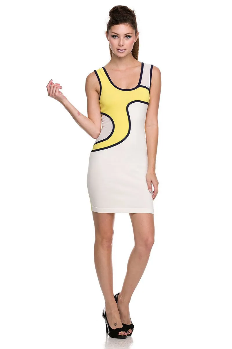 Naughty Grl Sporty Swirl Bandage Bodycon Dress - Yellow & White