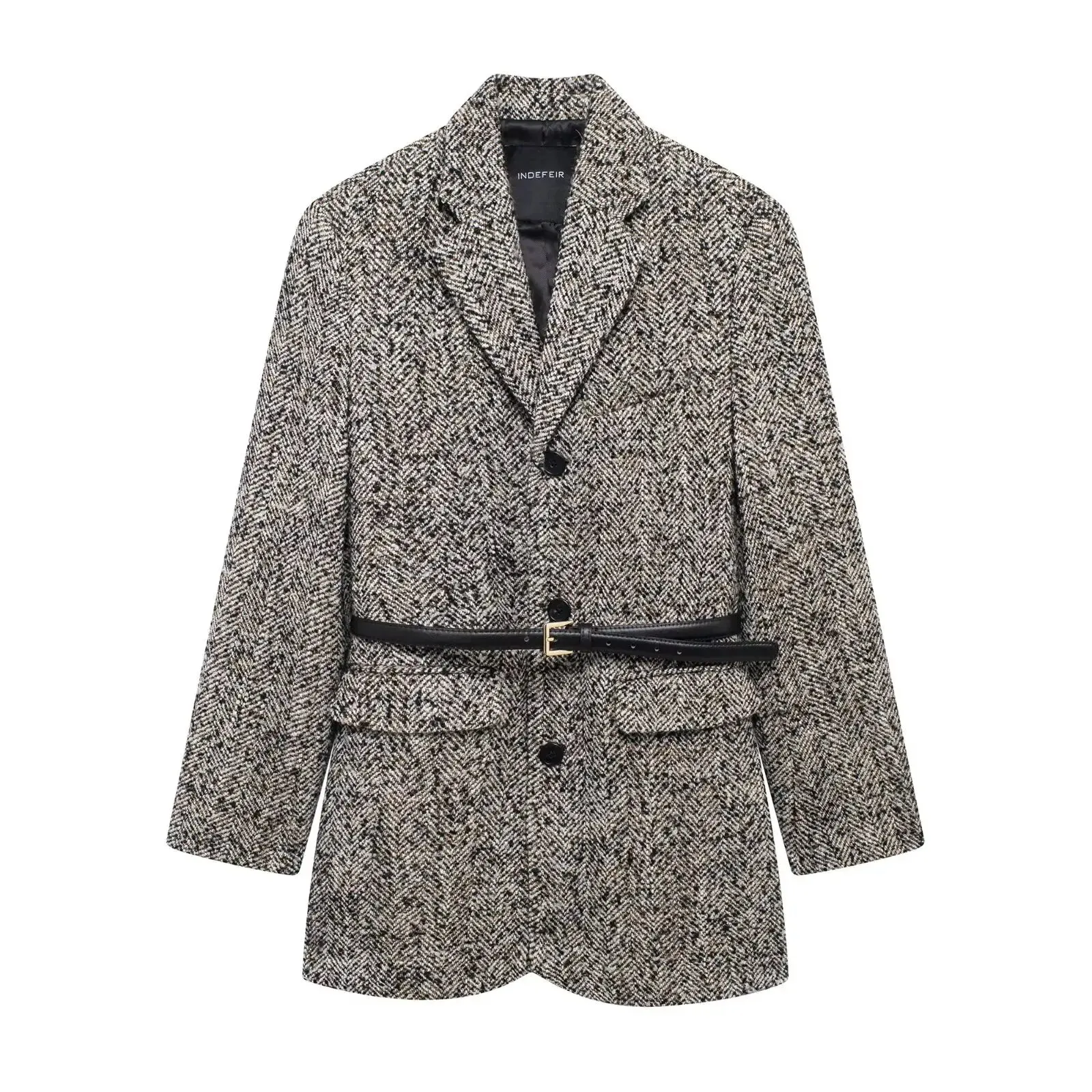 ONKOGENE 2024 Herbst Winter Casual Chic Frauen Blazer Einreiher Schärpen Solide Langarm Blazer Mode Büro Blazer