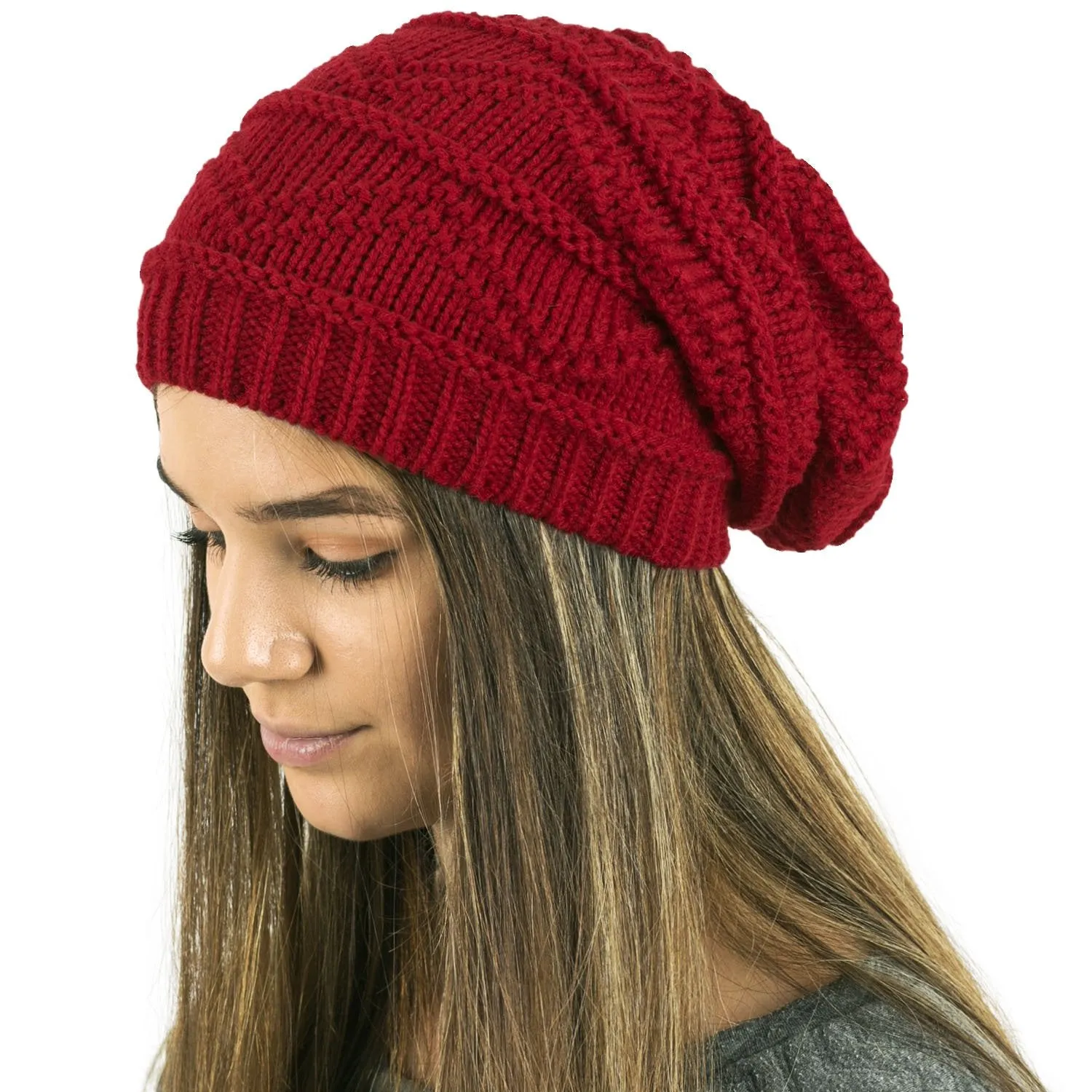 Plain Knitted Slouch Beanies for Women