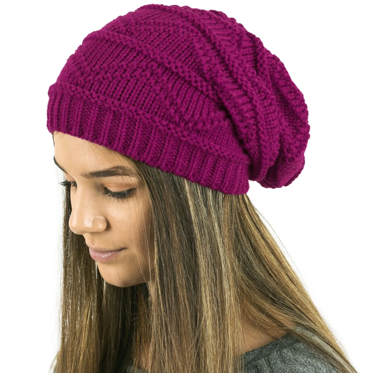 Plain Knitted Slouch Beanies for Women