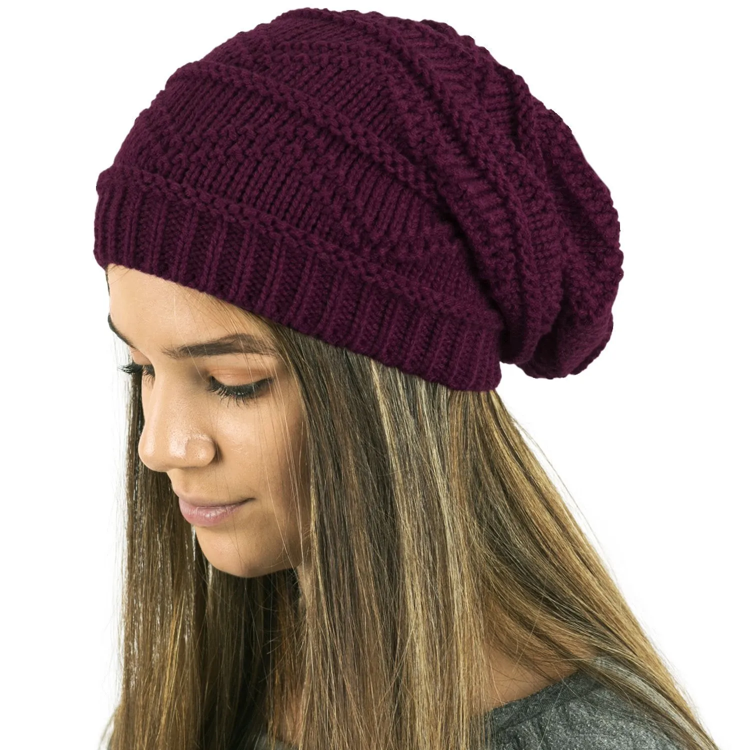 Plain Knitted Slouch Beanies for Women