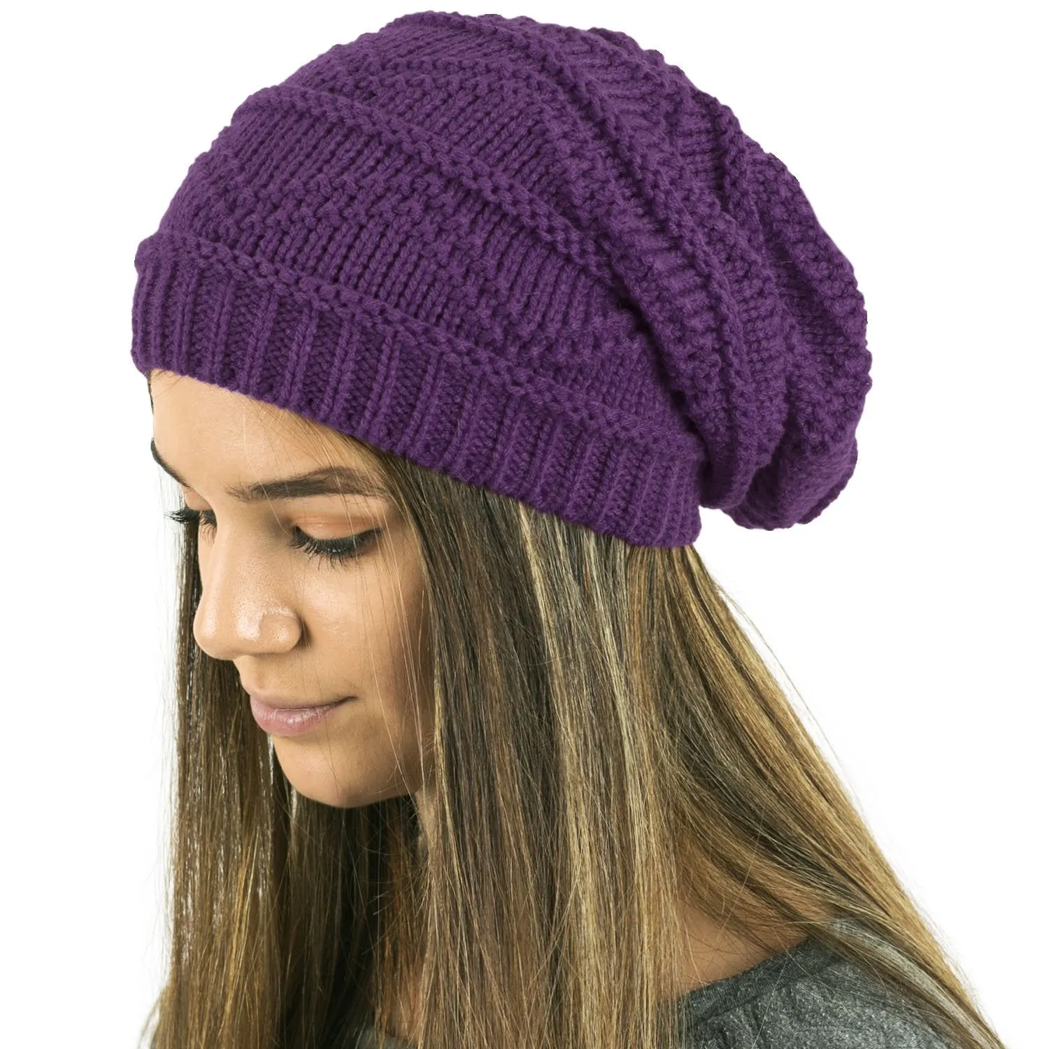 Plain Knitted Slouch Beanies for Women