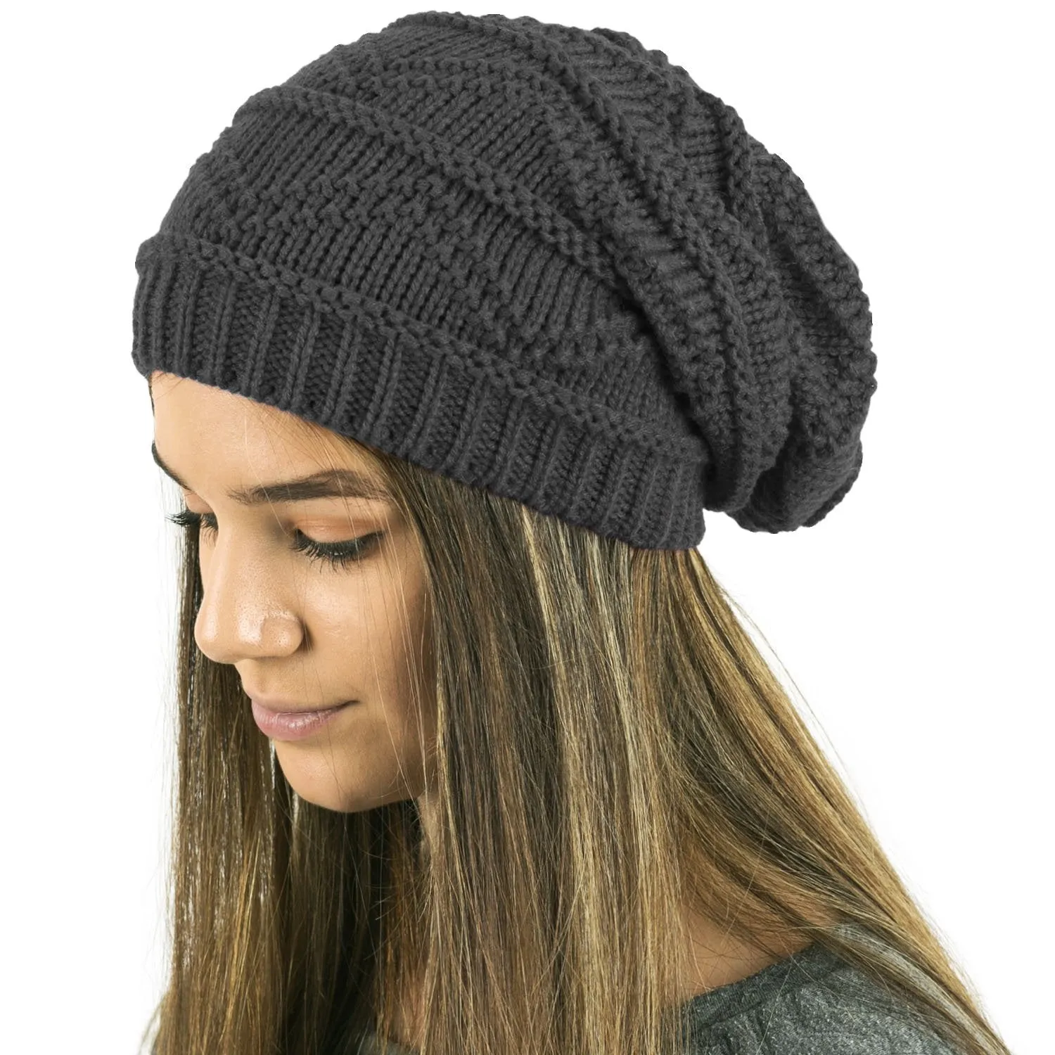 Plain Knitted Slouch Beanies for Women