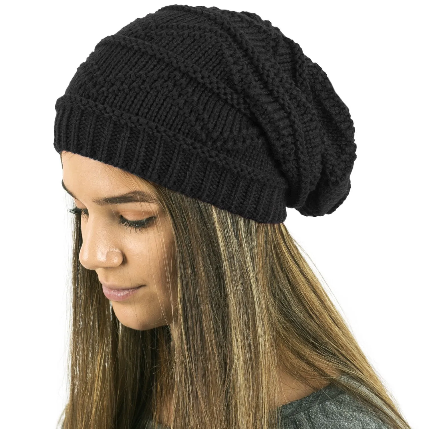 Plain Knitted Slouch Beanies for Women