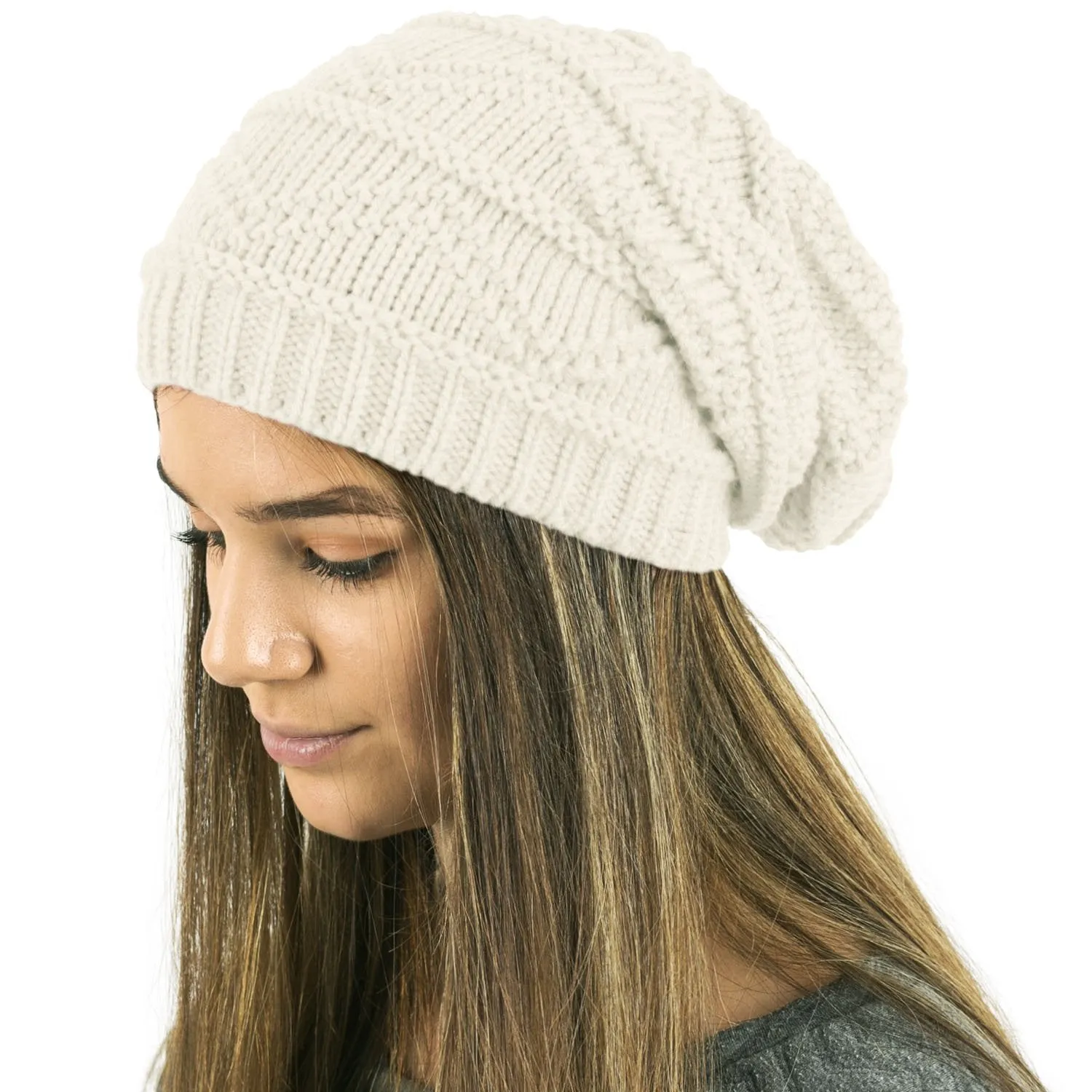 Plain Knitted Slouch Beanies for Women