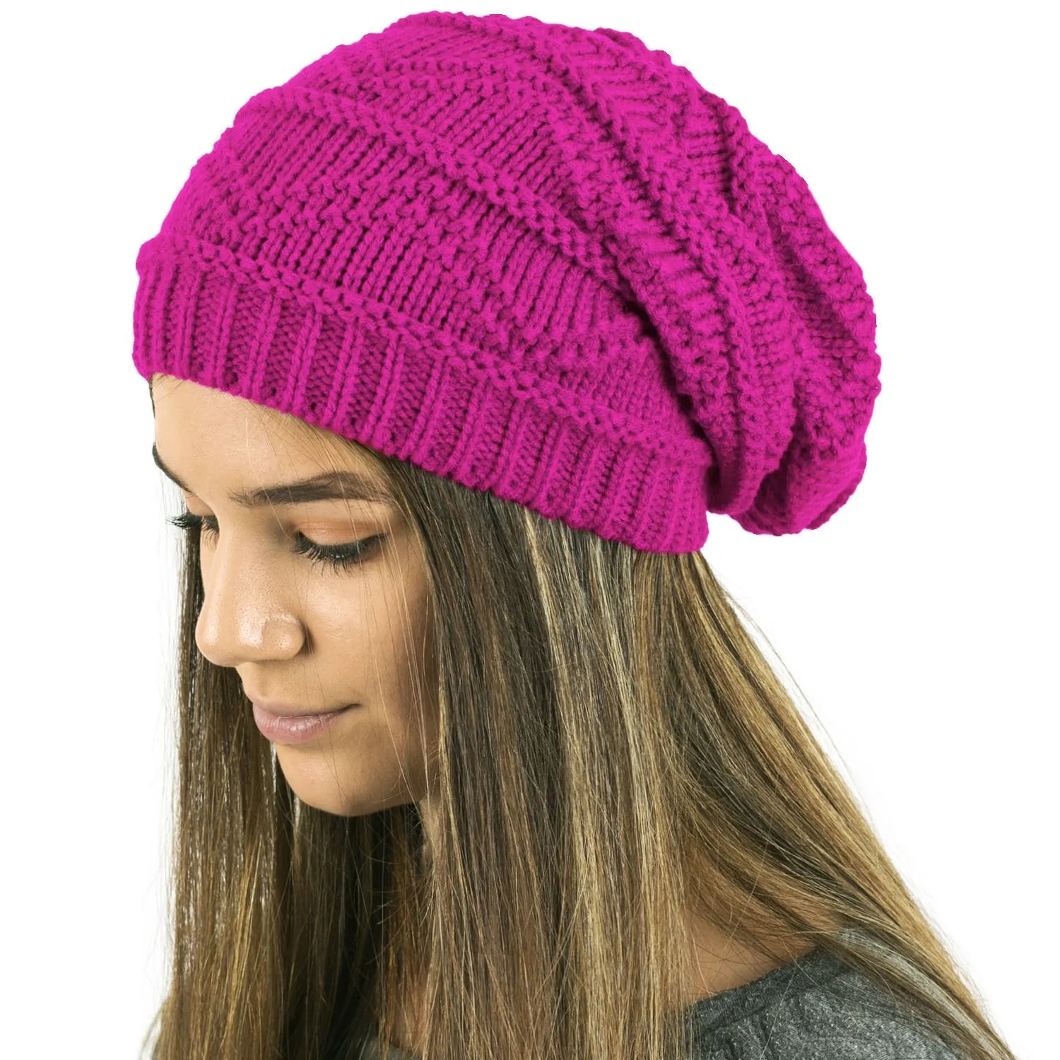 Plain Knitted Slouch Beanies for Women