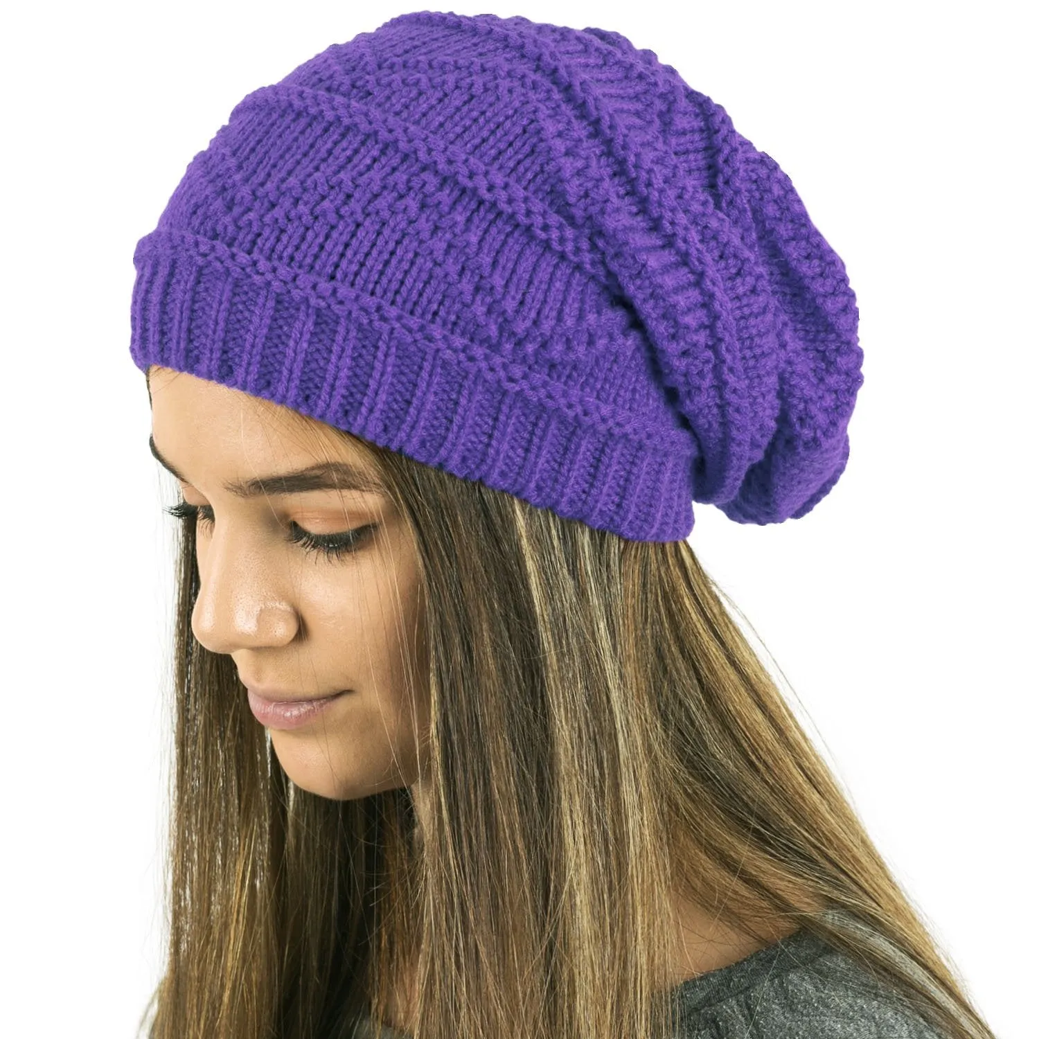 Plain Knitted Slouch Beanies for Women