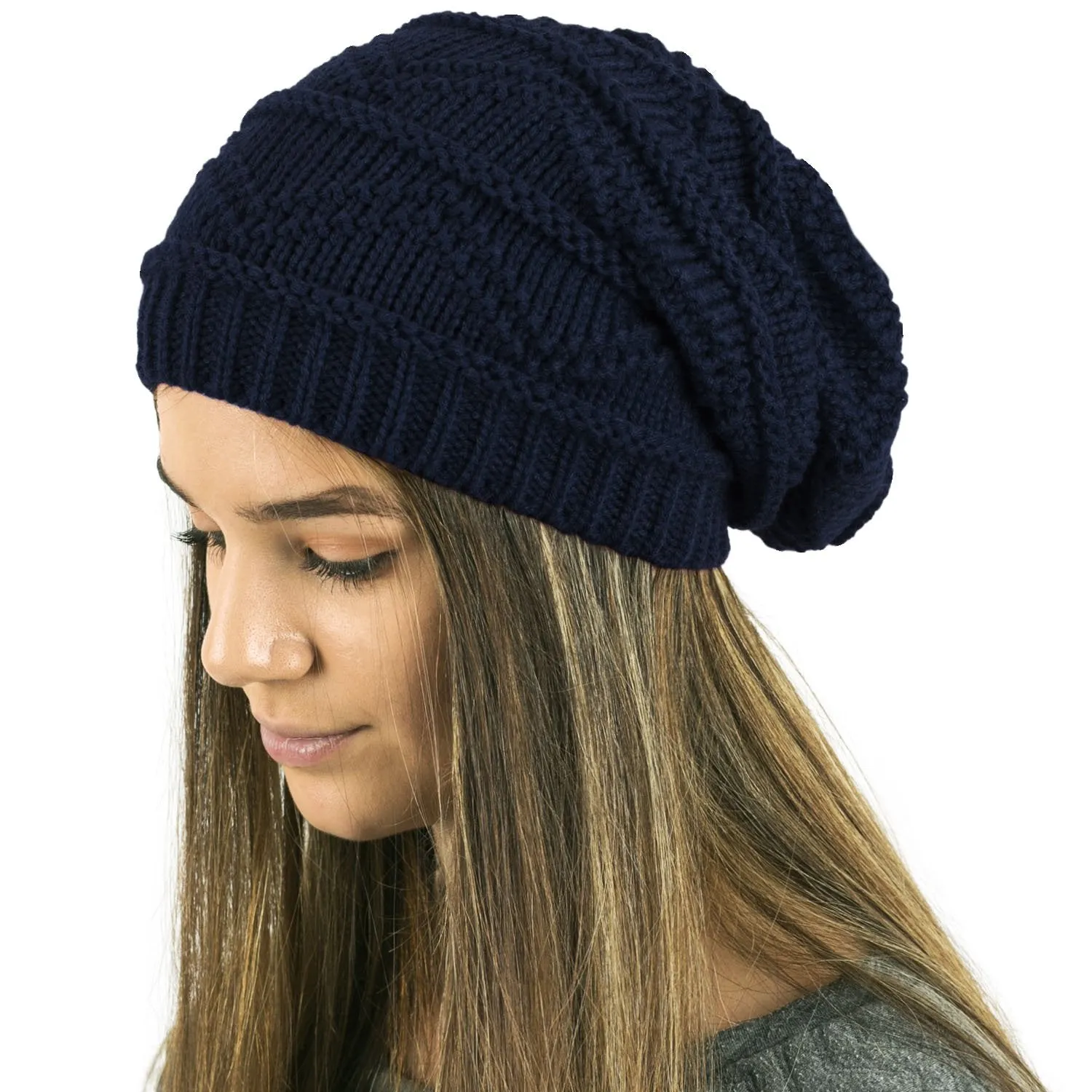 Plain Knitted Slouch Beanies for Women