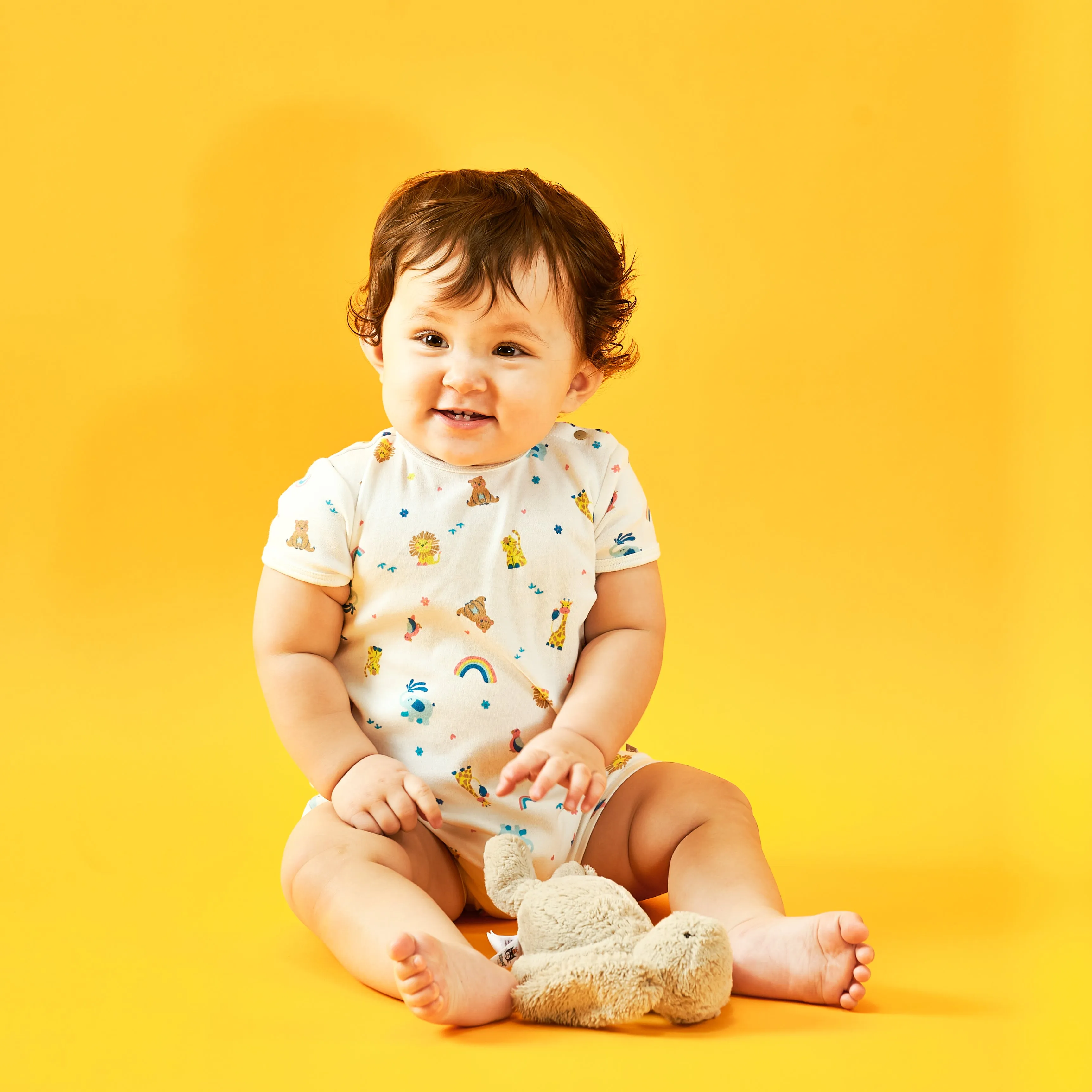 Rainbow Safari Short Sleeve Baby Romper Playsuit (White)