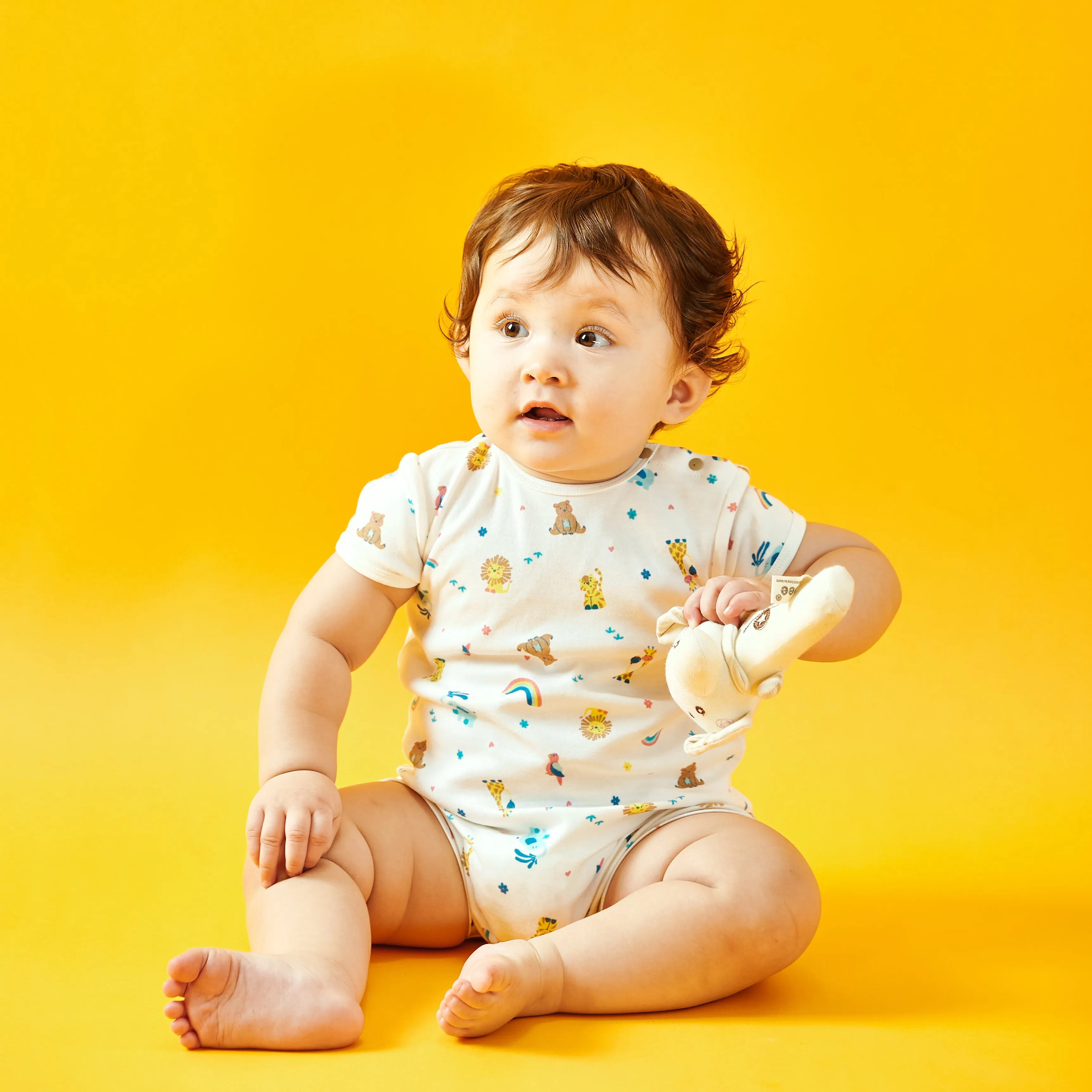 Rainbow Safari Short Sleeve Baby Romper Playsuit (White)