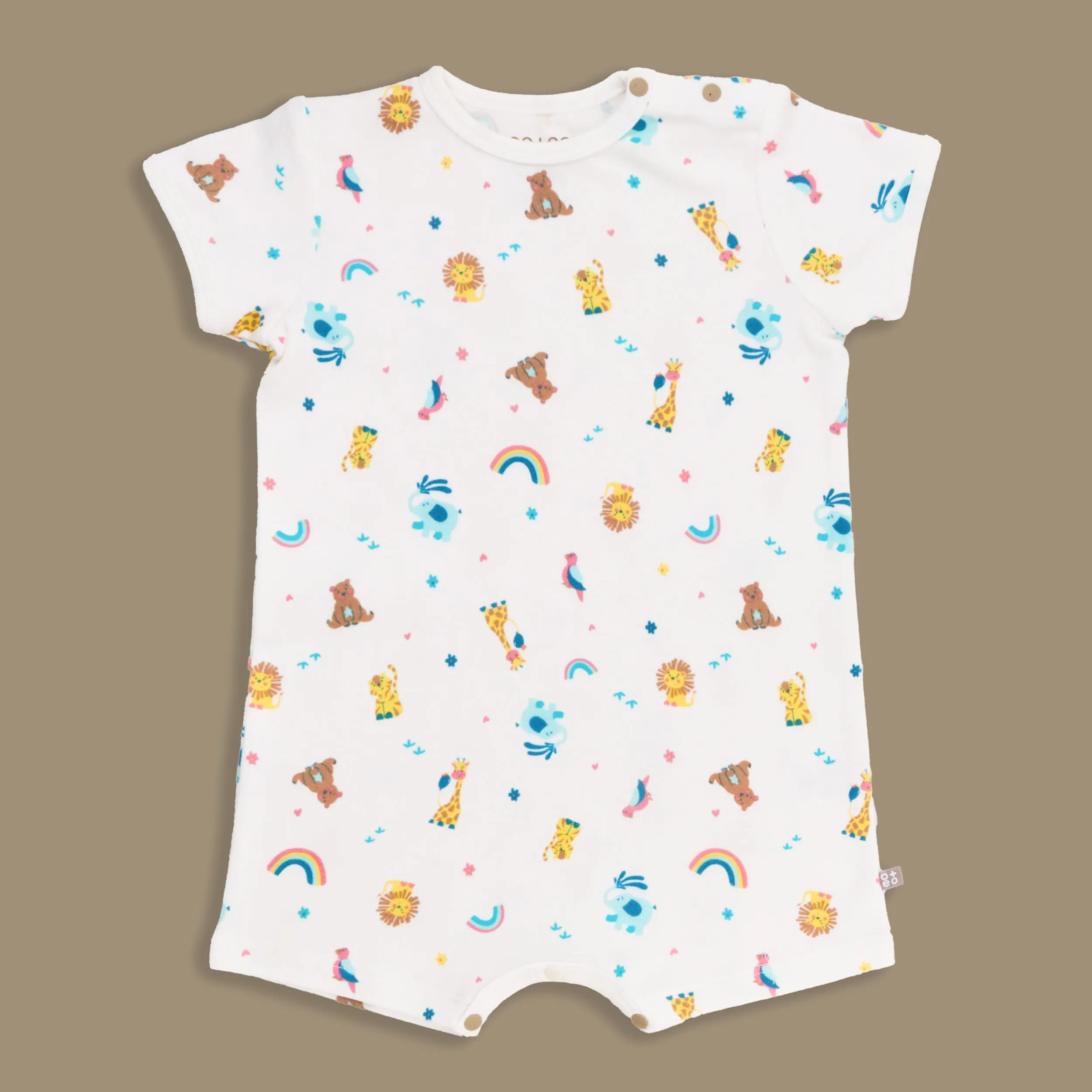 Rainbow Safari Short Sleeve Baby Romper Playsuit (White)