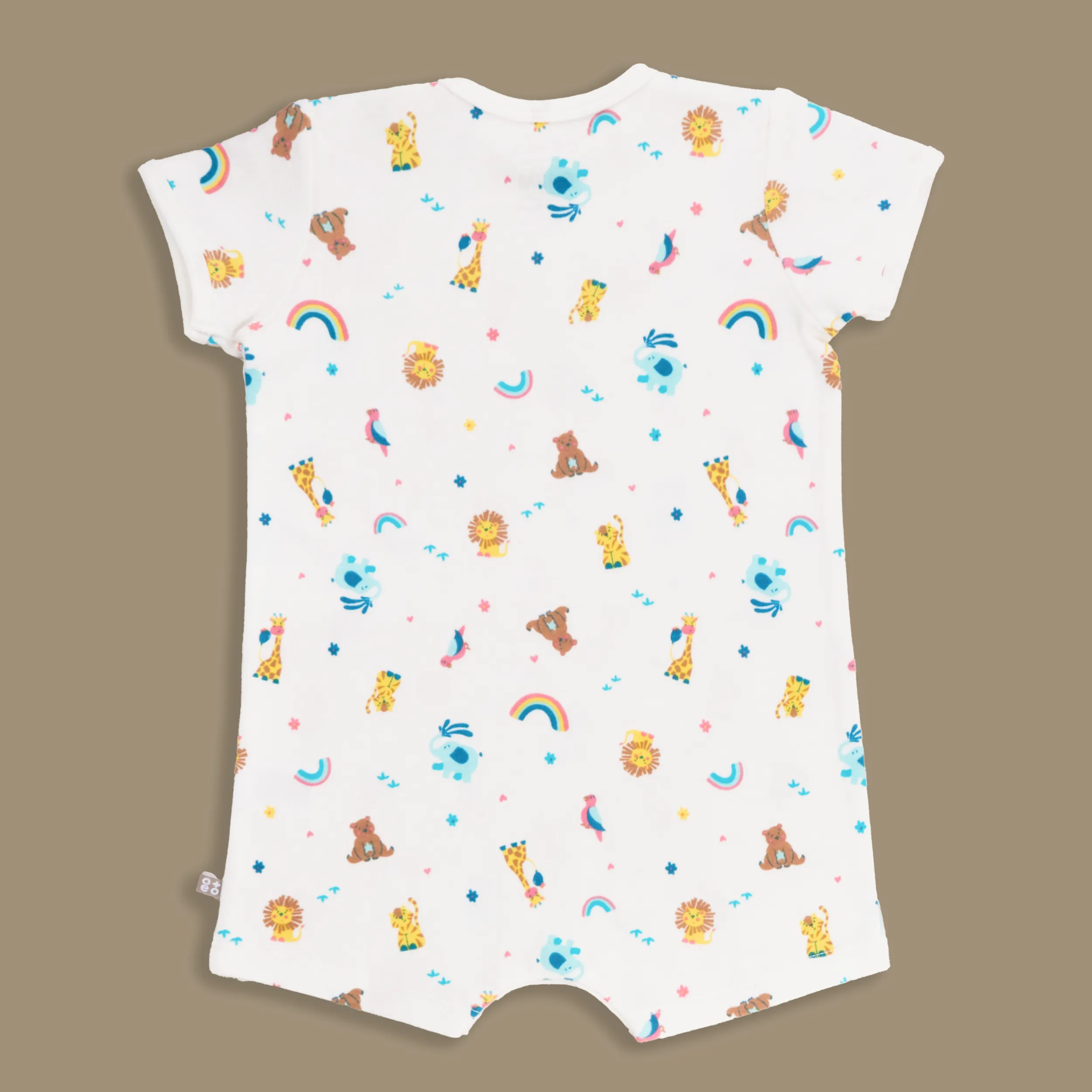 Rainbow Safari Short Sleeve Baby Romper Playsuit (White)