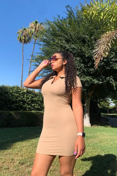 Ribbed Polo Short Sleeve Bodycon Mini Dress
