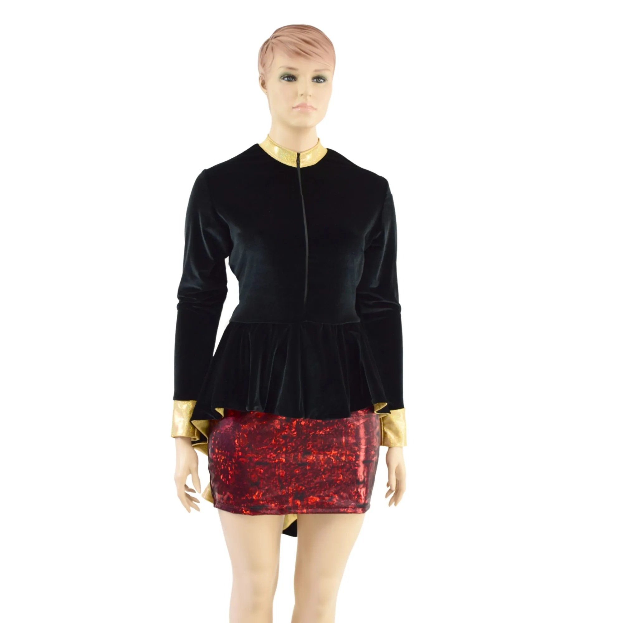 Ringmaster Mini Dress with Stella Collar, Cuffs and Tuxedo Peplum