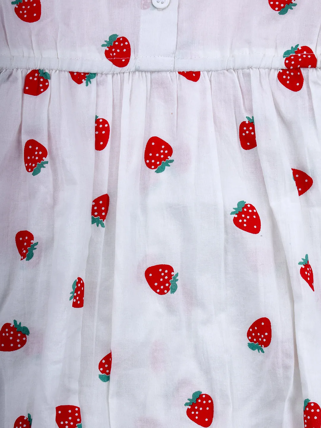 Round Neck Cap Sleeves Strawberry Print Frill Romper For Baby Girl