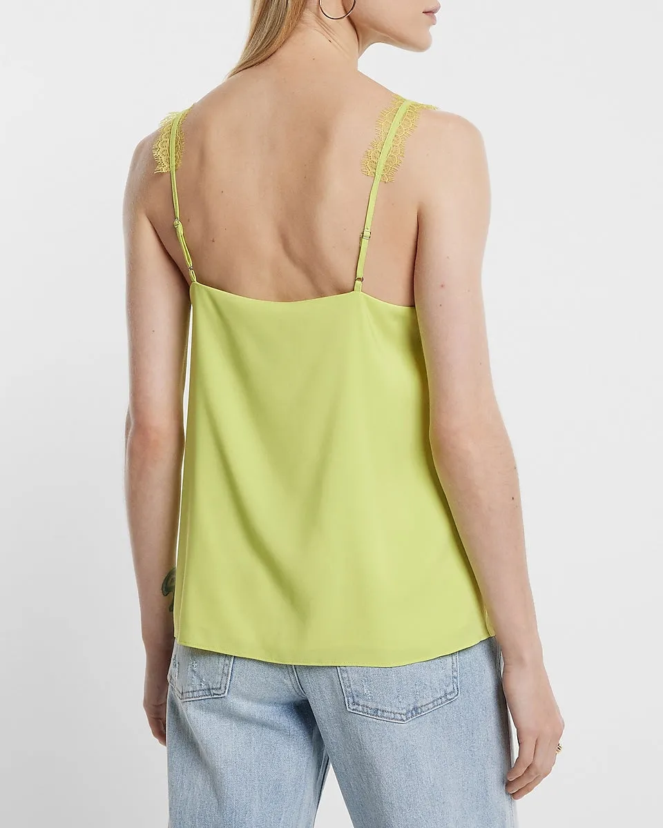Satin Lace Strap V-Neck Downtown Cami in Lemon Yellow