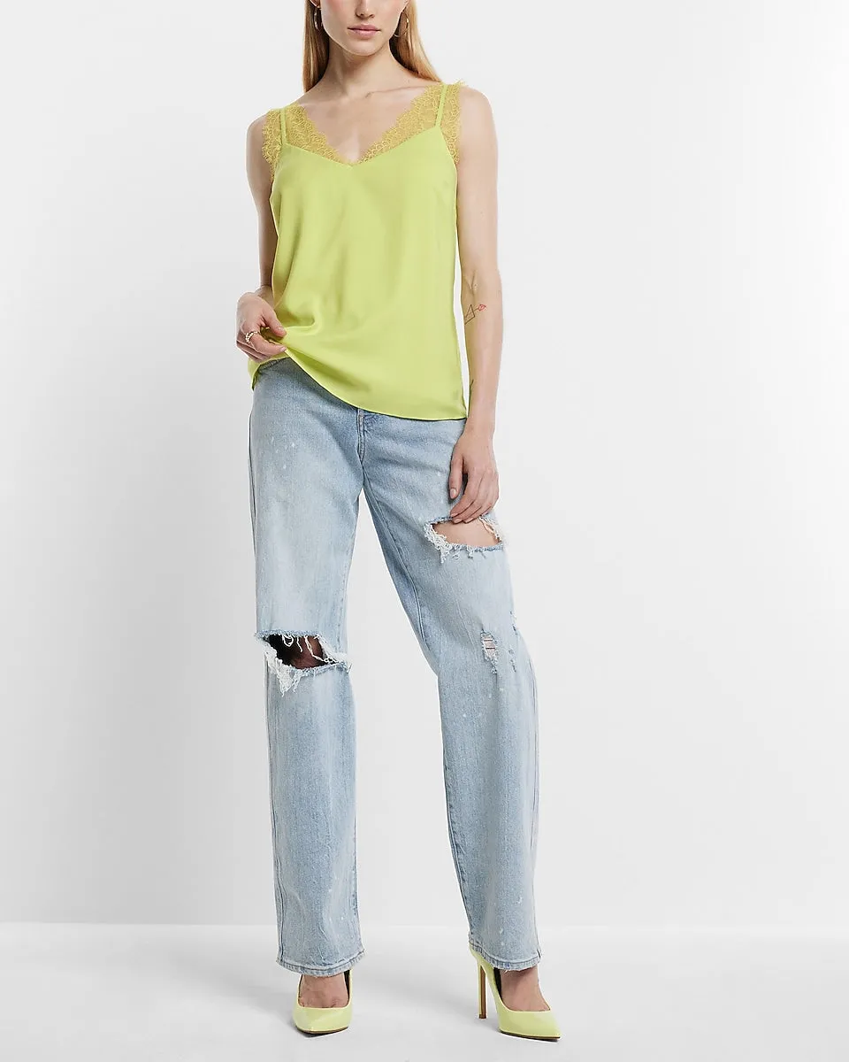 Satin Lace Strap V-Neck Downtown Cami in Lemon Yellow