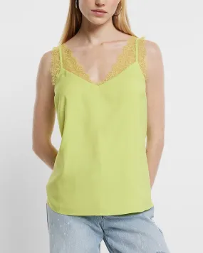 Satin Lace Strap V-Neck Downtown Cami in Lemon Yellow