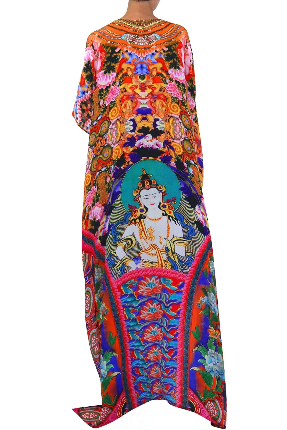Silk Lace up Long Kaftan - Multicolor