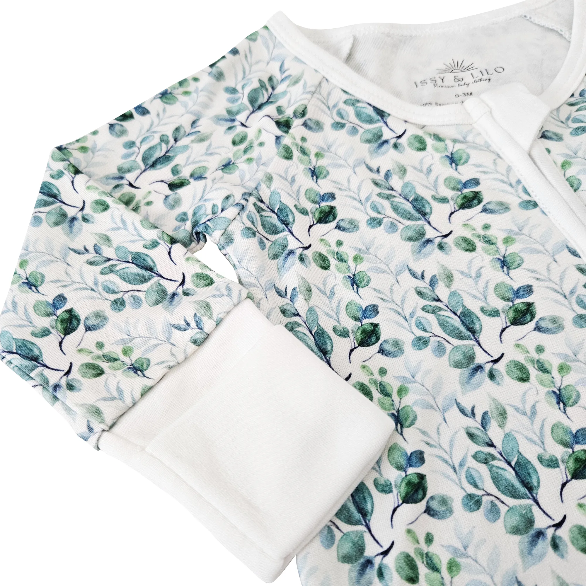 Smart Bamboo Zipper Romper - Eucalyptus Leaves