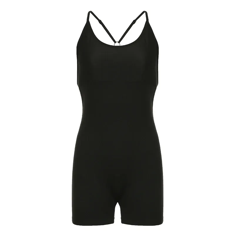 Spaghetti Strap Backless Skinny Summer Playsuit One Piece Fashion Sexy Bodycon Rompers Sporty Streetwear Bodysuit New