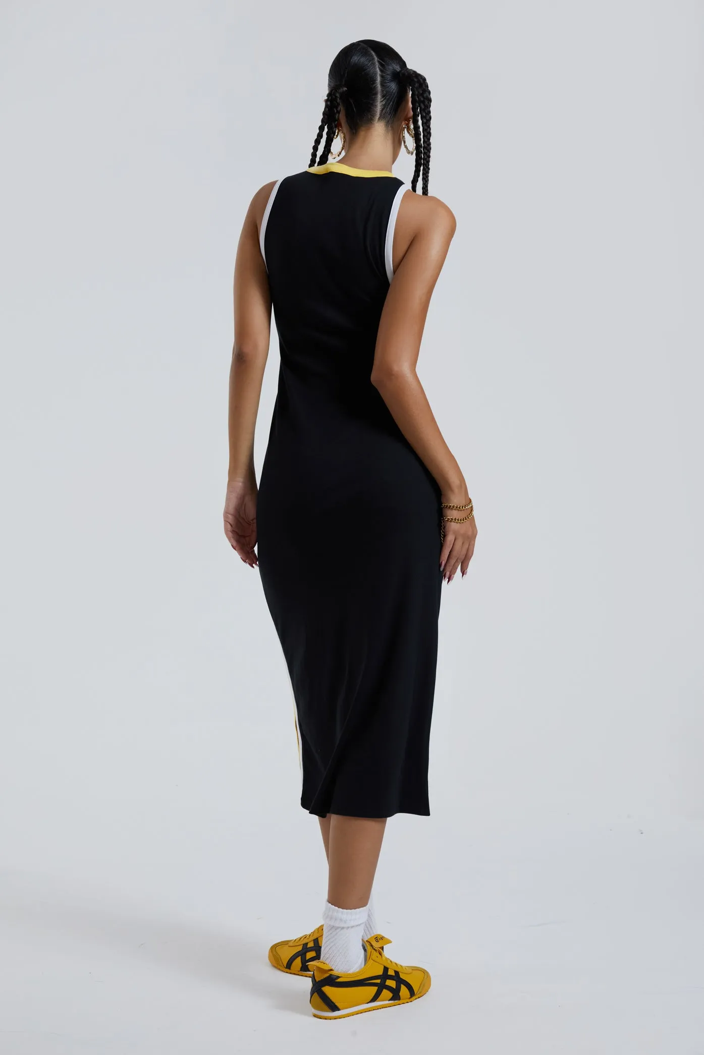 Stripped Sleeveless Midi Dress With Zip Detail
