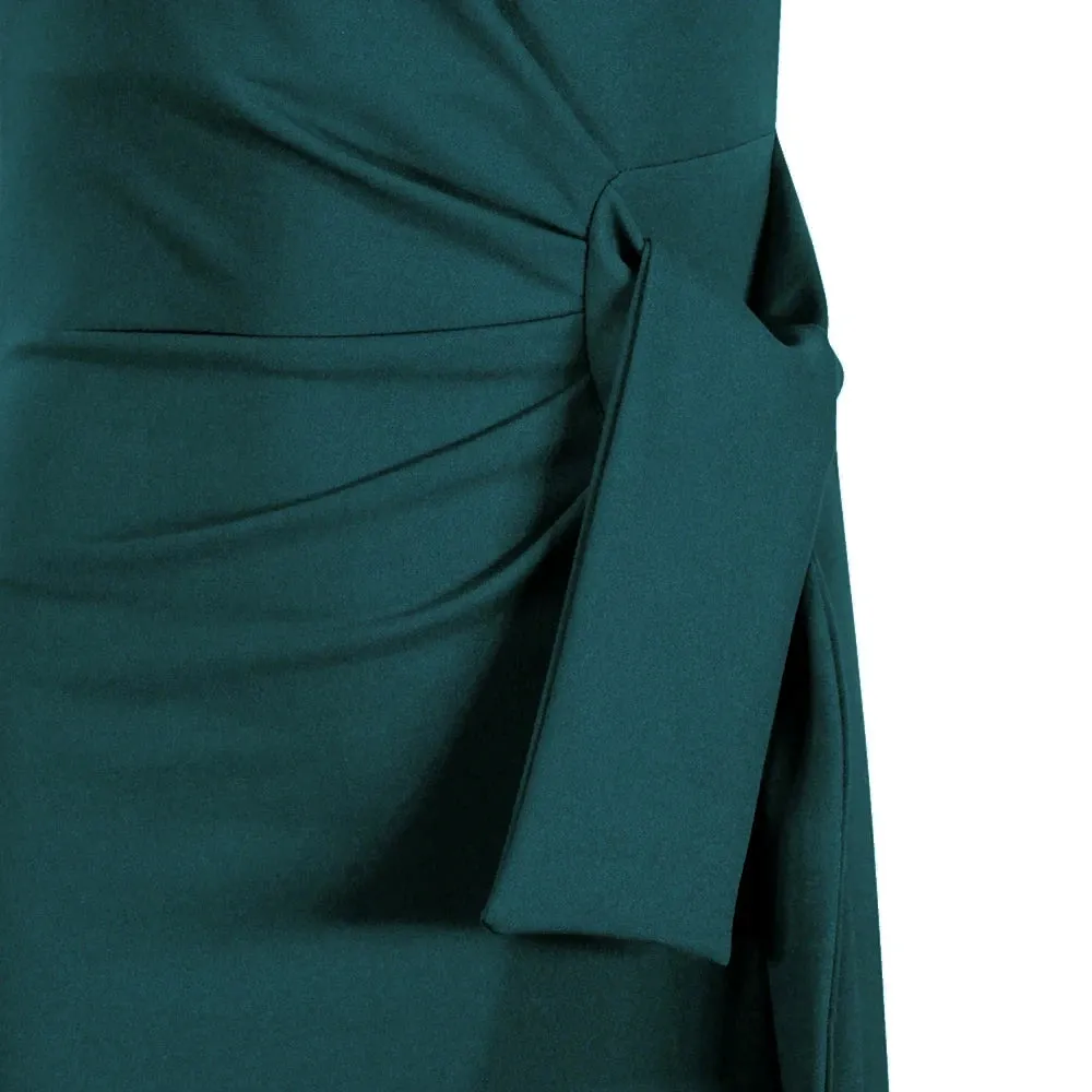 Teal Short Sleeve Ruched Tie Bodycon Pencil Dress