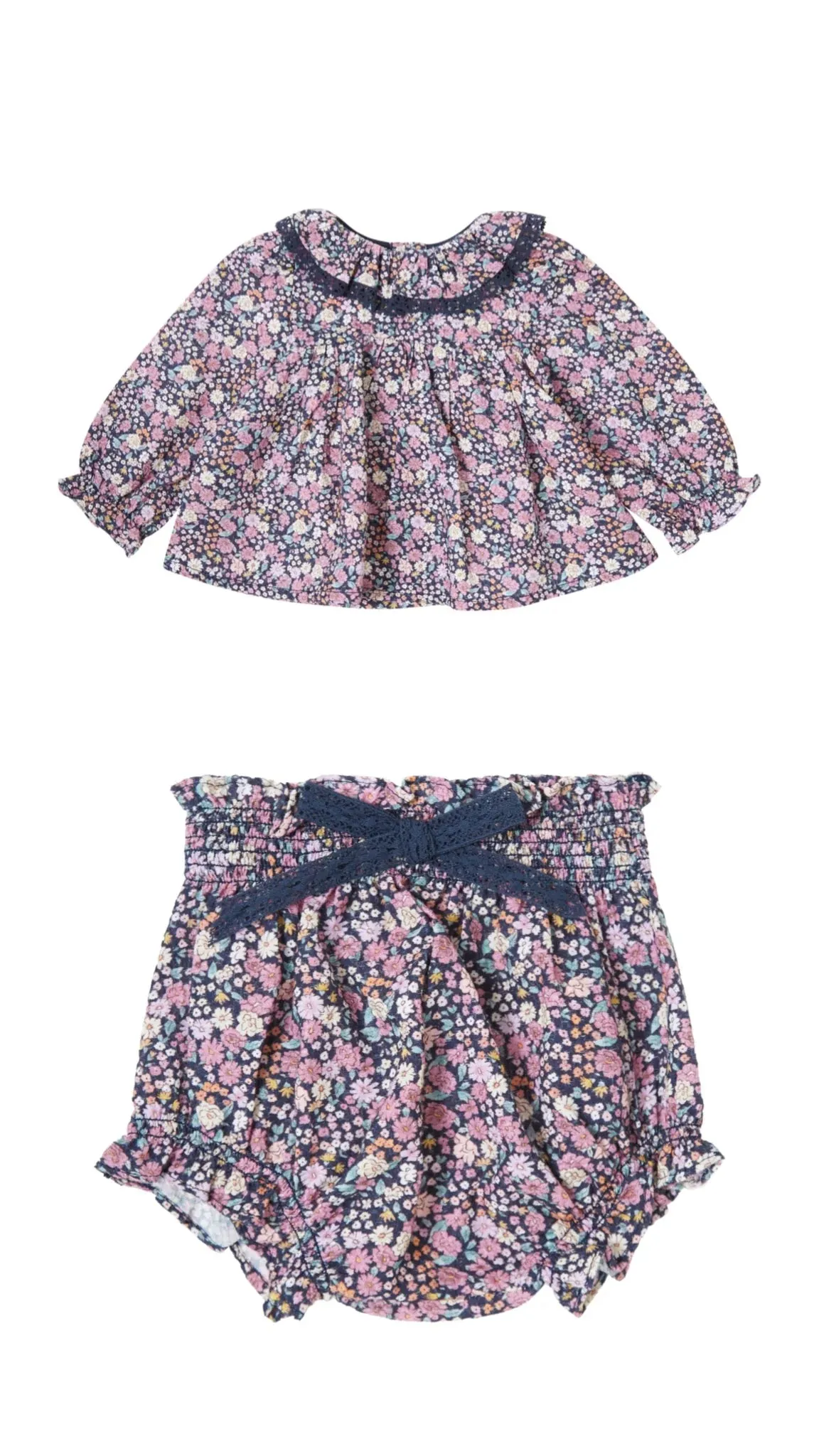 Tocoto Vintage Navy Floral Bloomer Set