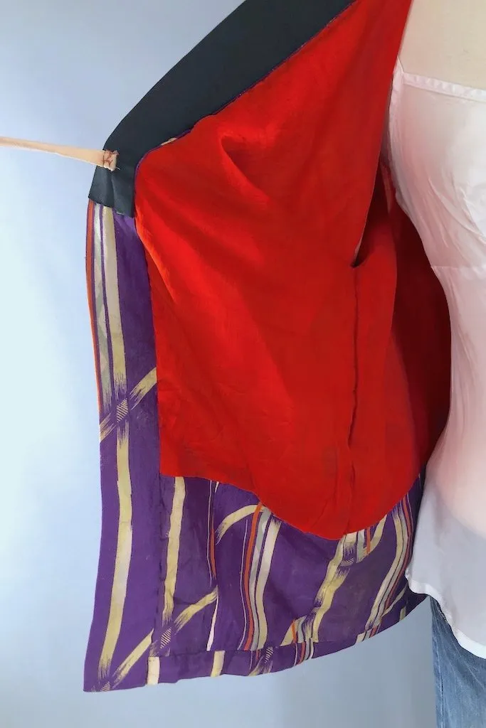 Vintage Purple Padded Silk Kimono Cardigan