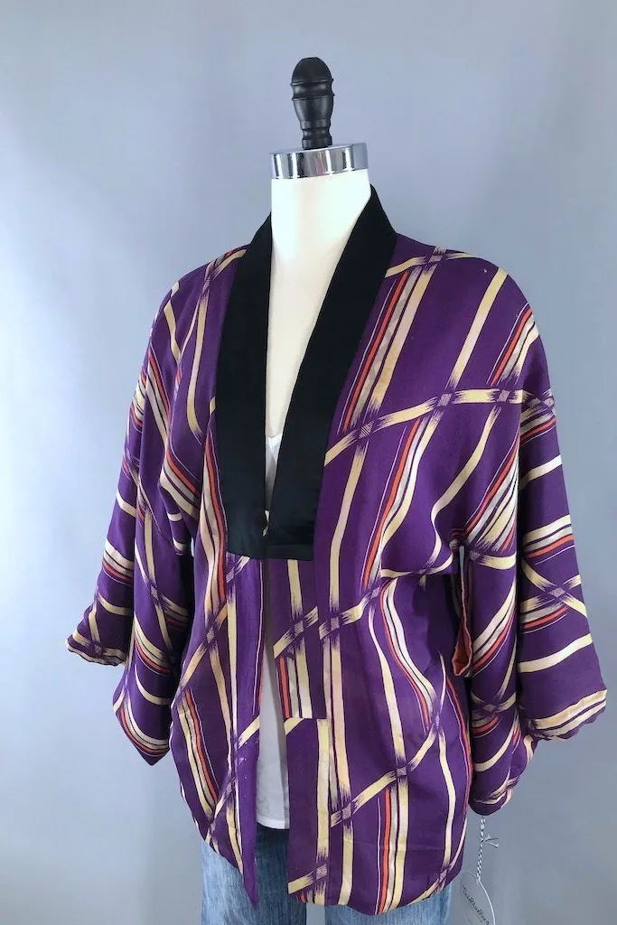 Vintage Purple Padded Silk Kimono Cardigan