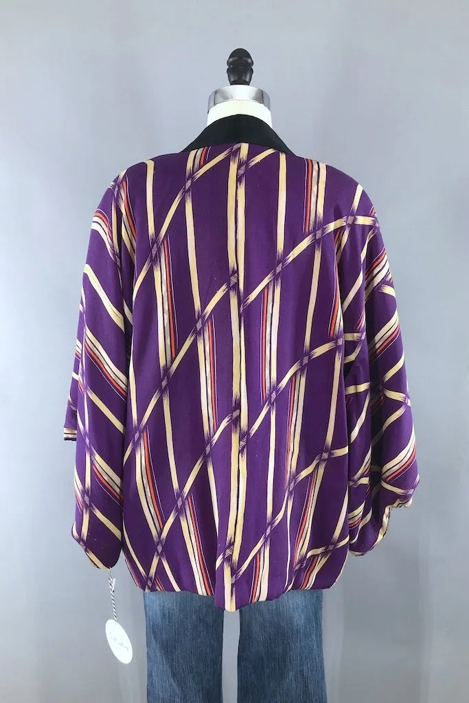Vintage Purple Padded Silk Kimono Cardigan