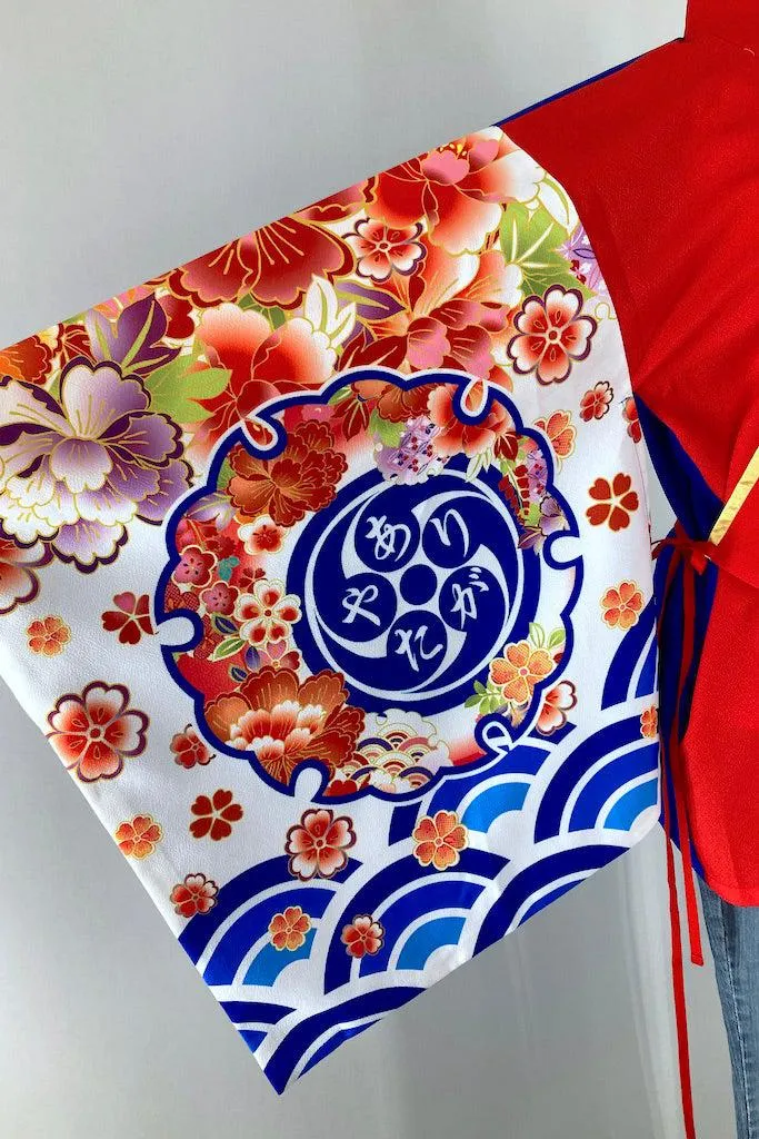 Vintage Red & Blue Floral Kimono Cardigan