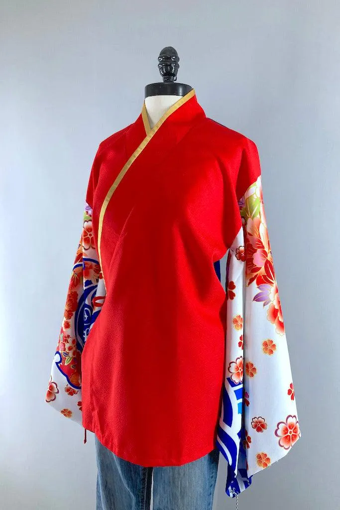 Vintage Red & Blue Floral Kimono Cardigan