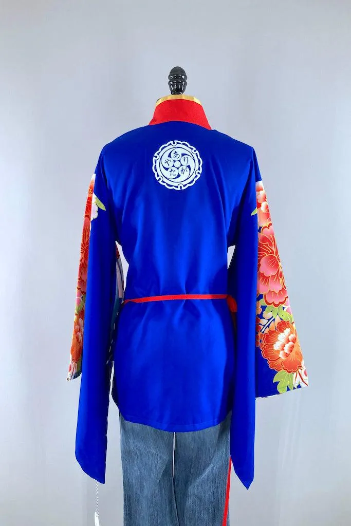 Vintage Red & Blue Floral Kimono Cardigan
