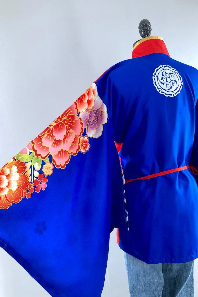 Vintage Red & Blue Floral Kimono Cardigan