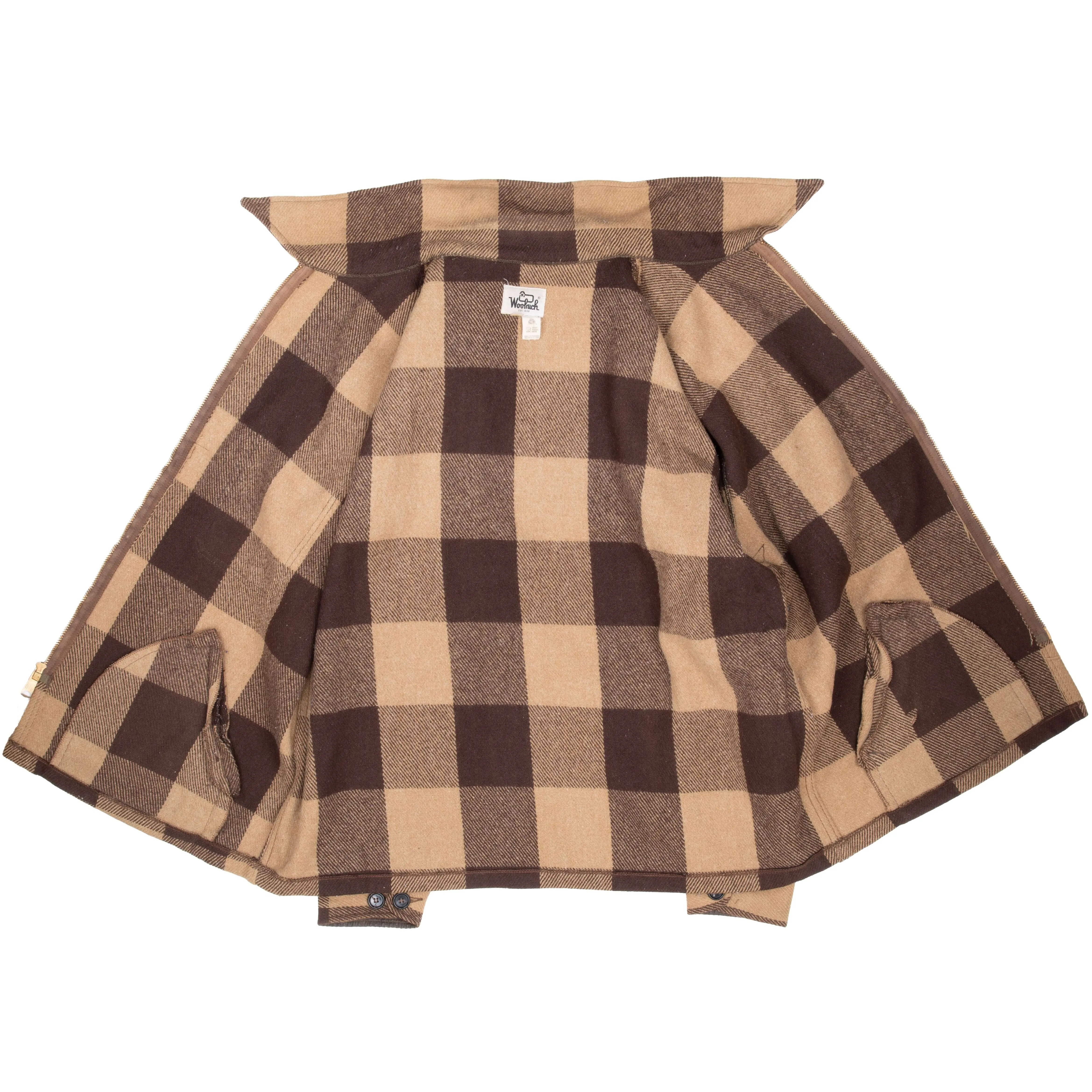 VINTAGE WOOLRICH BROWN PLAID MACKINAW CRUISER JACKET 1970S XL