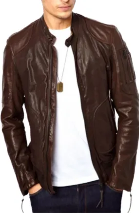 Voni Real Leather Jacket Men Brown Biker Motorcycle Genuine