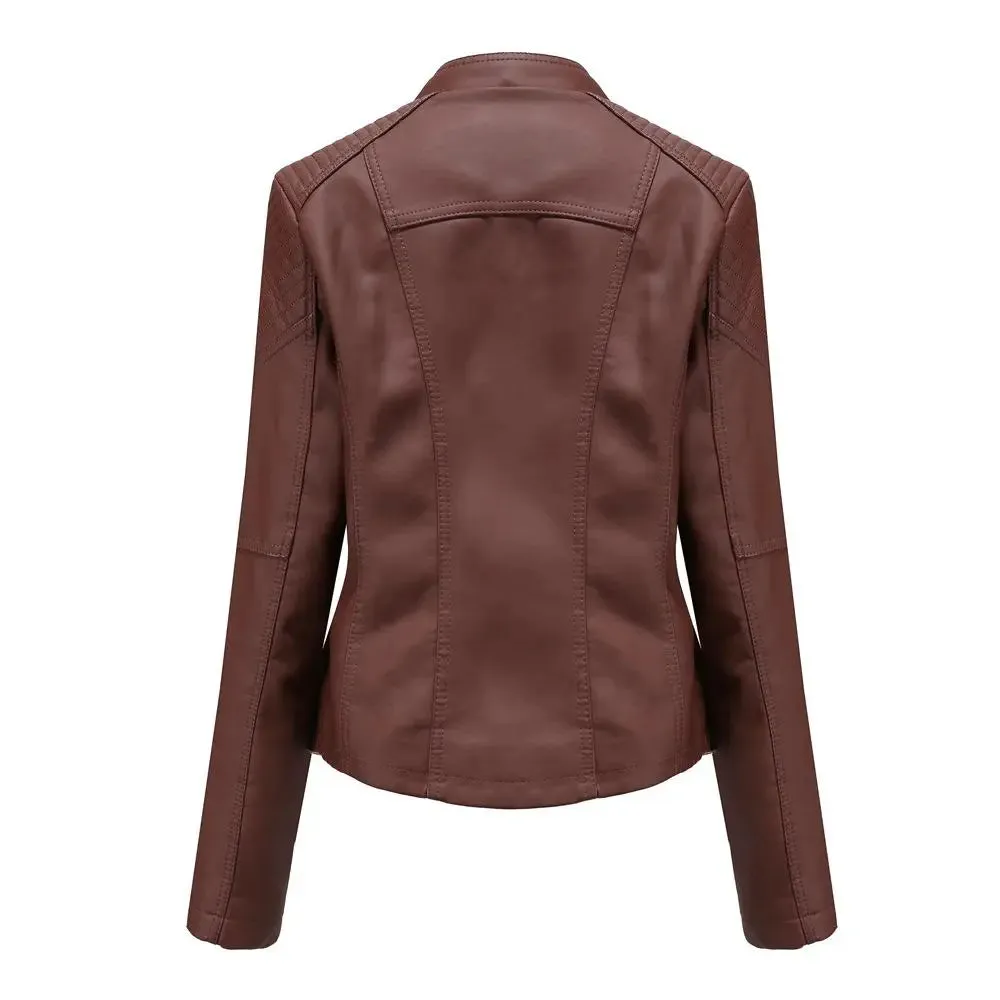 Women Leather Jacket Slim Fit Spring Autumn Motorcycle Zipper*