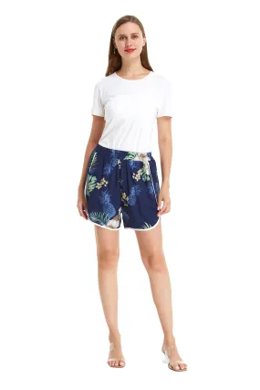 Women's Shorts with Elastic Band in Pineapple Garden Navy