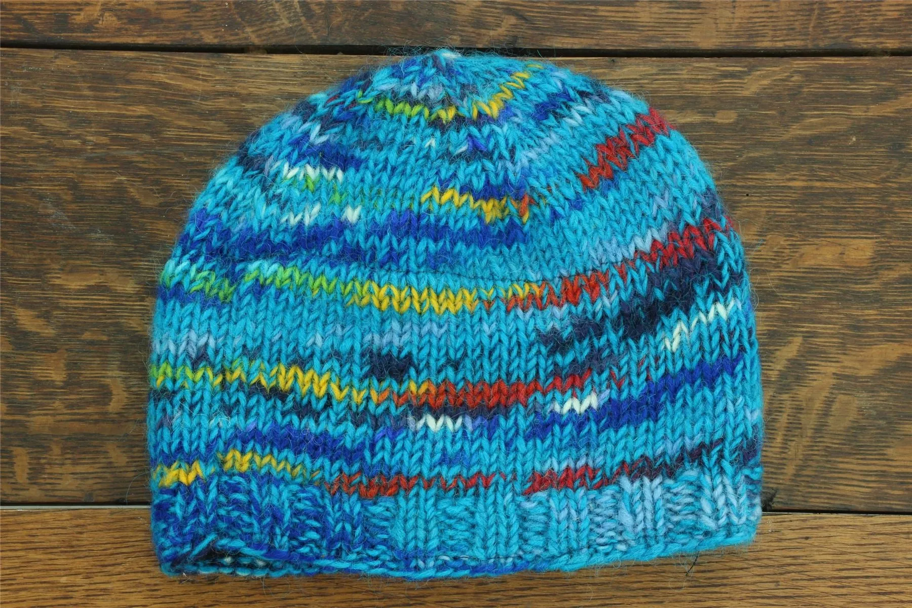 Wool Knit Beanie Hat - SD Bright Blue Mix